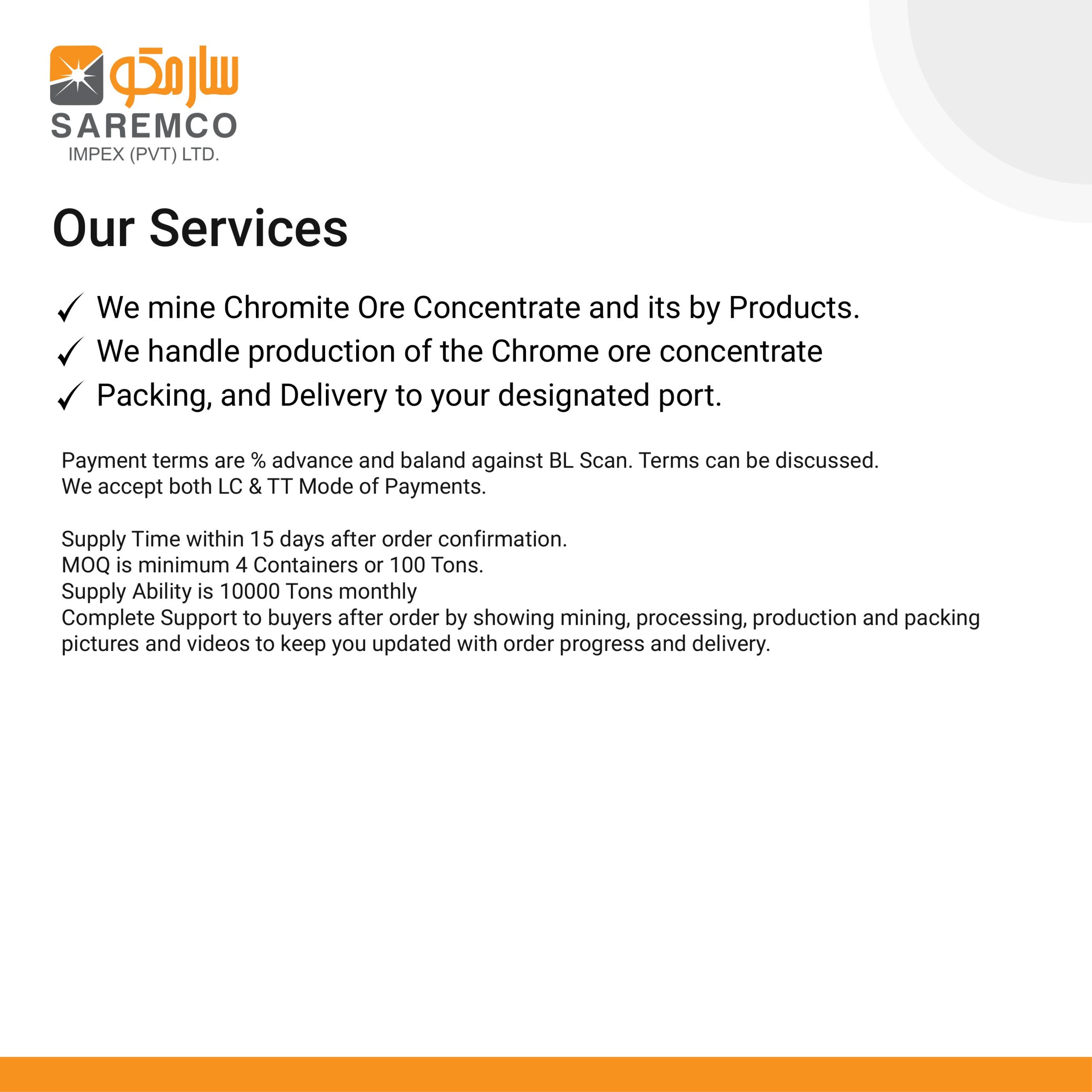 Chromite Ore our services