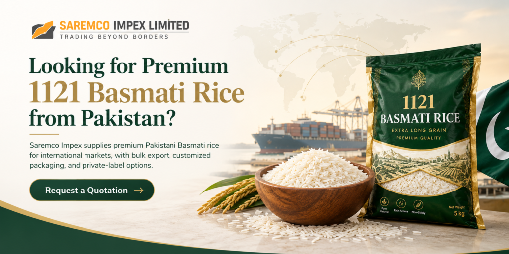 Packaging and storage of premium 1121 Basmati rice in food-grade containers