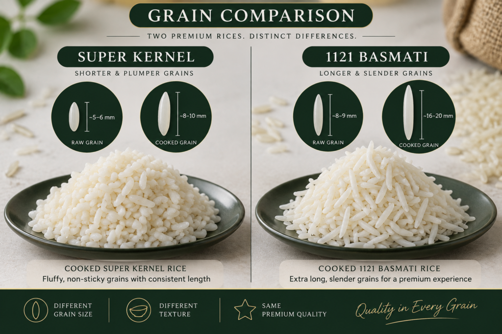 1121 basmati and super kernel grain difference 
